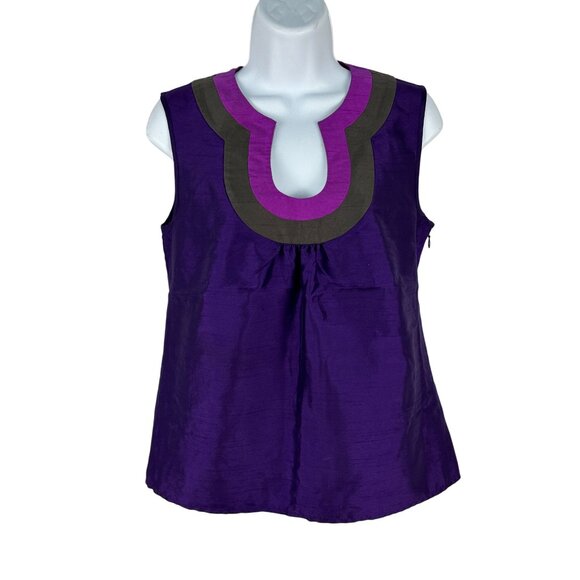 Banana Republic Petite Sleeveless Top With Keyhole Neckline & Tri-Color Design - Picture 1 of 7